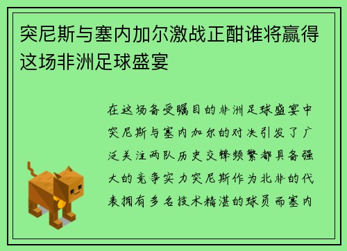 突尼斯与塞内加尔激战正酣谁将赢得这场非洲足球盛宴